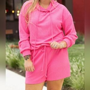 Vibrant Pink Hoodie and Shorts Set
